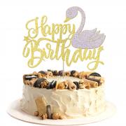 Swan Happy Birthday Cake Topper, Glitter Birthday Sign Cake Topper, Swan themed Birthday Party Cake Decorations, Birthday Wedding Baby Shower/Anniversary Party Supplies